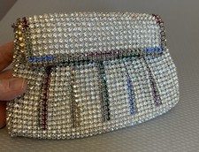 Vintage Rhinestone Evening Bag Prong Set Mesh Multicolor Accents W Germany Purse