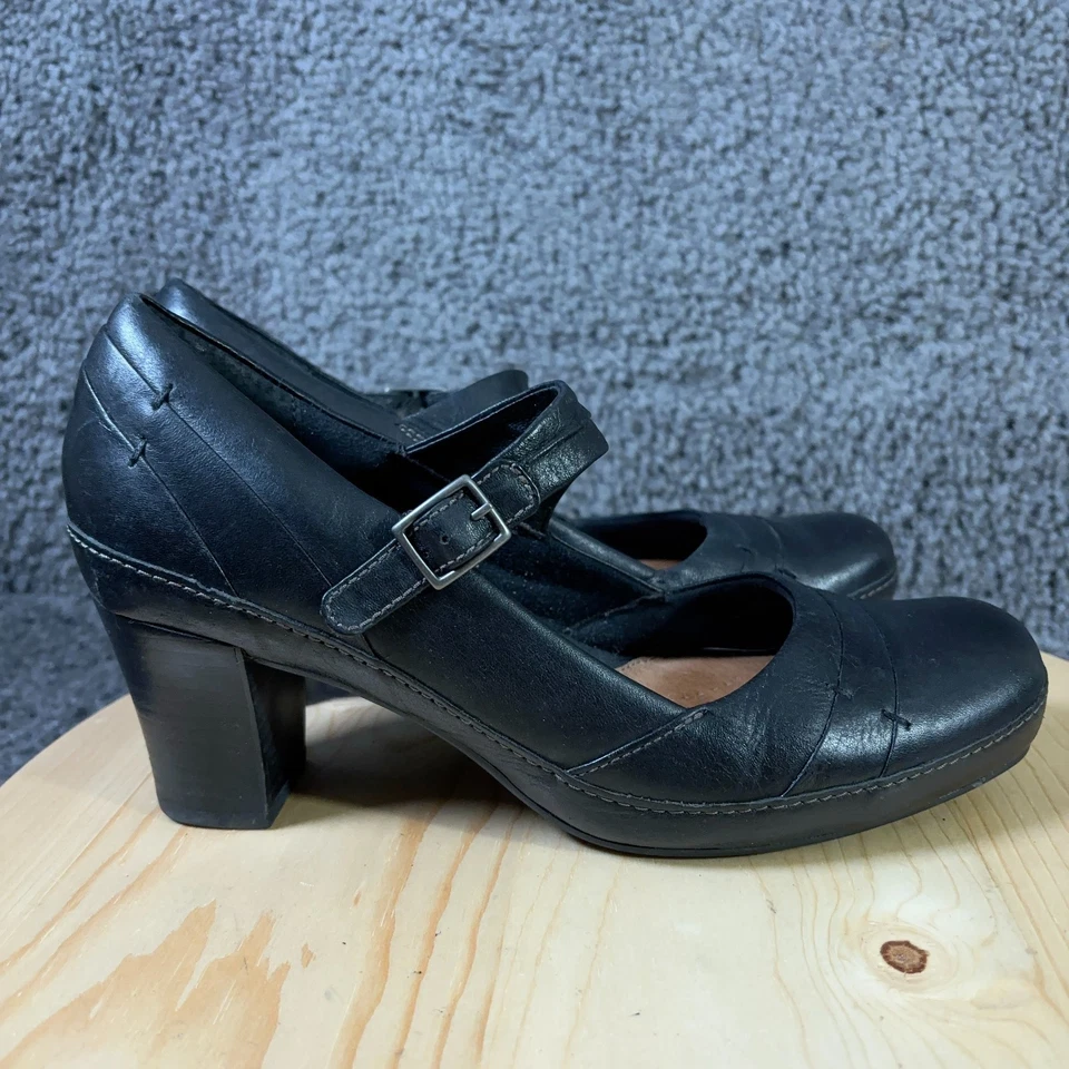 Zapatos artesanales Clarks Mary Jane zapatos de salón para mujer talla 9,5 cuero negro tacón bloque Foto 3 de 4