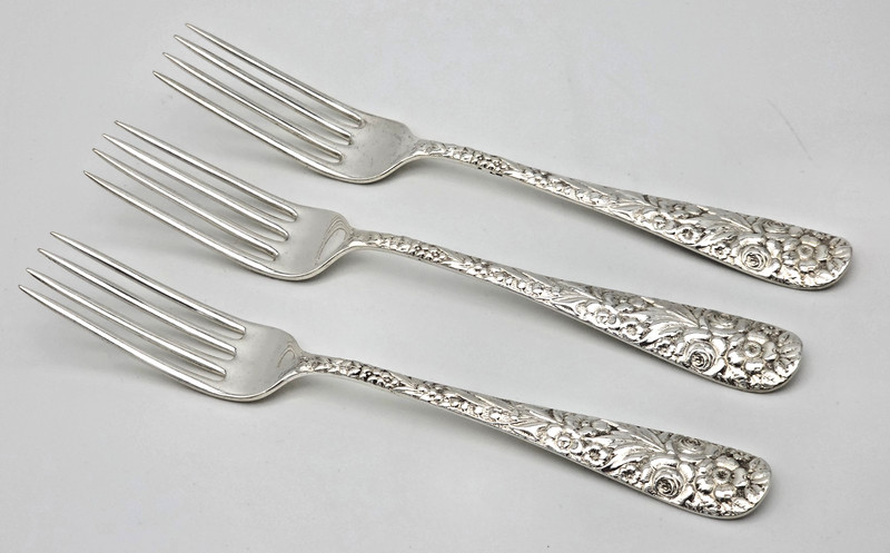 4 REPOUSSE by JAMES R. ARMIGER & CO Sterling Silver Forks - 124g NO MONO