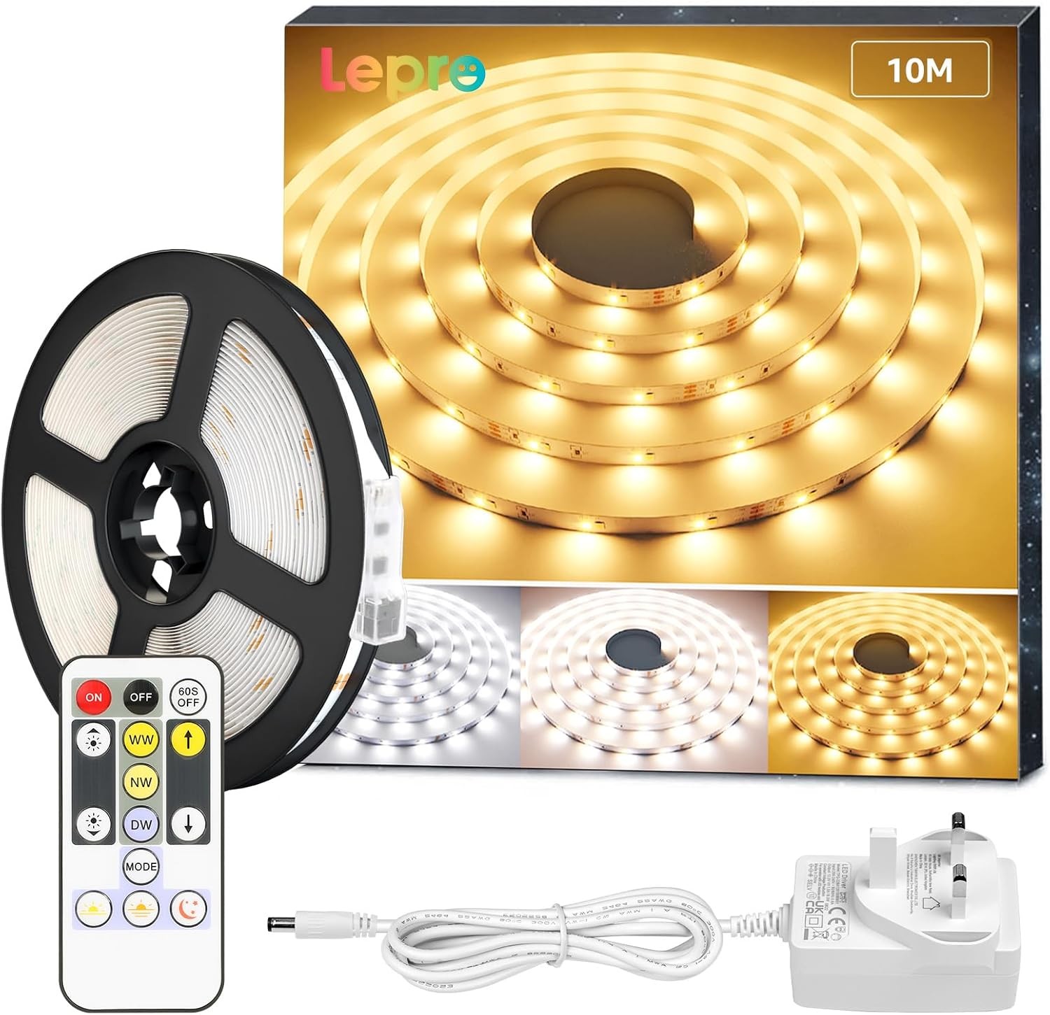 Lepro 10M LED Strip Light Warm to Cool White 1400LM Dimmable with Remote for