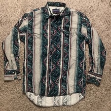 Wrangler Vtg Aztec Western Shirt Cowboy Cut Reg Fit 16 1/2 -34 X-long Tails L