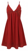 Besticktes Boho Sommerkleid, Midikleid, Indisches Knielanges Hippie Kleid - Rot