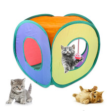 Foldable Cat Tunnel Cube Rainbow Pop Up Play Tent Interactive Pet Drill Toy Hole