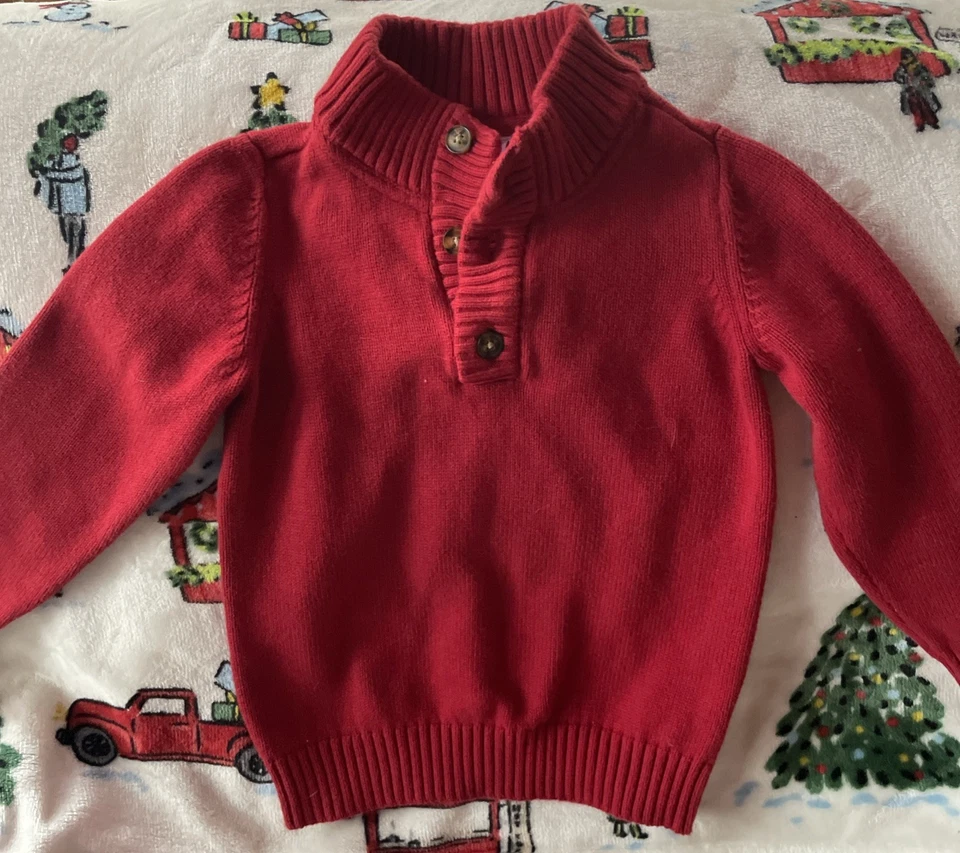 Carters Red Knit Pullover Winter Holiday Sweater Buttons Boys 6/6A - Image 2 of 4