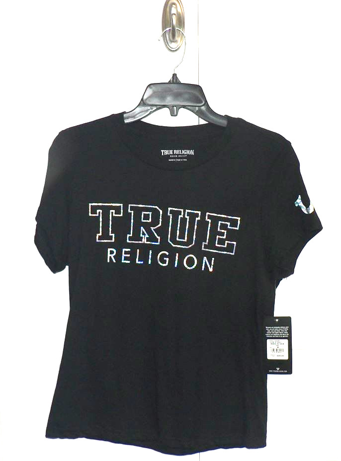 True Religion Women's Iridescent Short Sleeve Crew Tee in Jet Black Medium $58 thumbnail 7