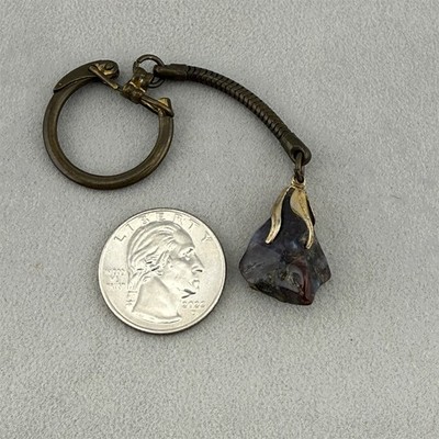 Brown Gray Blue Small Agate Tumbled Polished Stone Rock Keychain Key Ring #64606