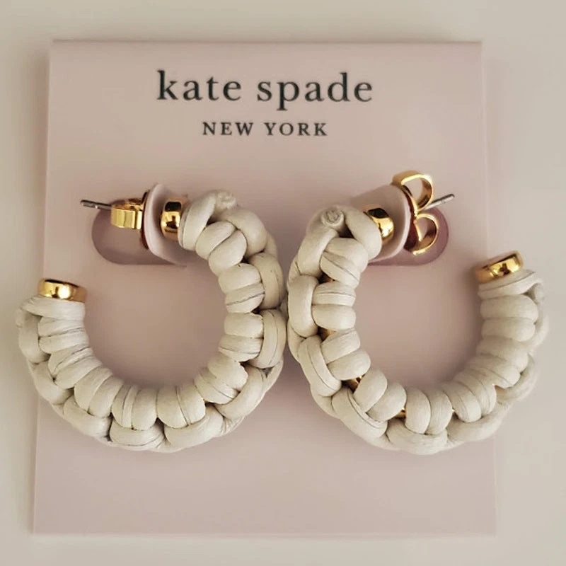 Pendientes Kate Spade Pequeños Bohomea Tono Dorado Cuero Blanco Envuelto Aro C Nuevos con Etiquetas Foto 4 de 4