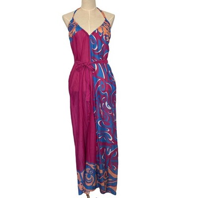 Emilio Pucci Jumpsuit Halter Neck Silk Cotton Pink Geometric Print All-in-One