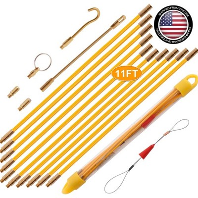 11FT Fiberglass Running Electrical Wire Cable Glow Rods Wire Pulling Tools Fi...