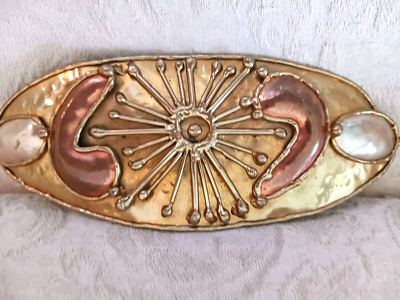 Huge Vtg Oval Brutalist Belt Buckle w Mixed Metals Brass  display picture 1