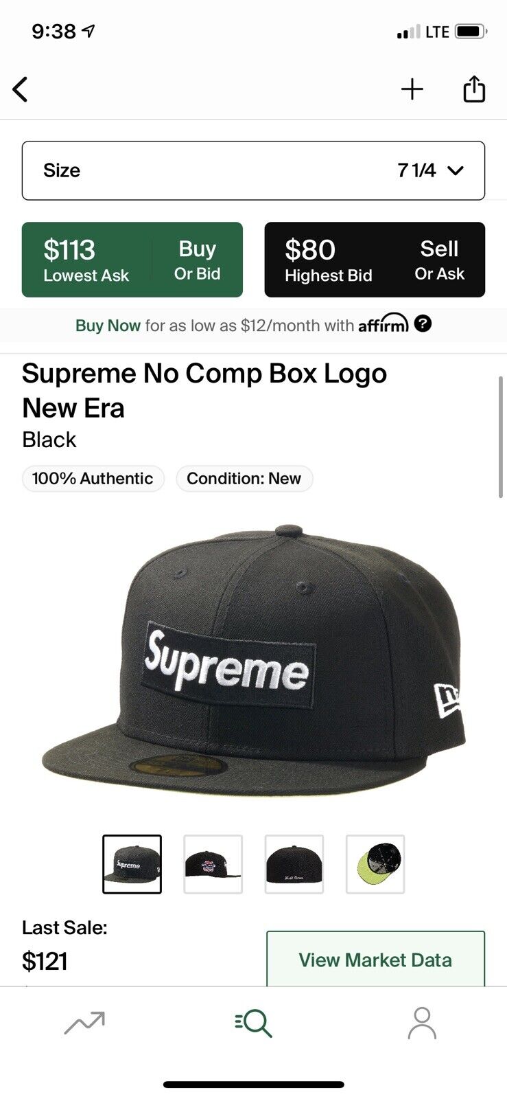 Supreme Hat Undisputed Box Logo New Era Fitted Black F/W 21' Sz 7 1/8  (#8102)