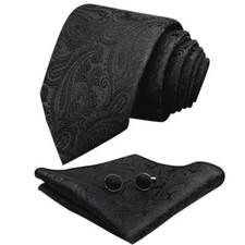 LSP8ZH Men Paisley Necktie Set Tie Pocket Square Cufflinks Wedding Business