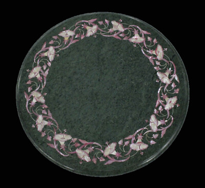 18 '' Marmor Side Table Top Blumenmuster Semi Precious Steine Inlay Kunst