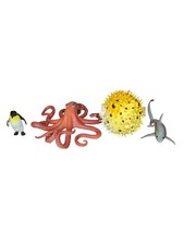 Toy Lot Of 4 Ocean Animal Octopus Thresher Shark Penguin Pufferfish T