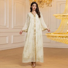 Dubai Women Muslim Long Sleeve Maxi Dress Kaftan Islamic Evening Robes Ramadan