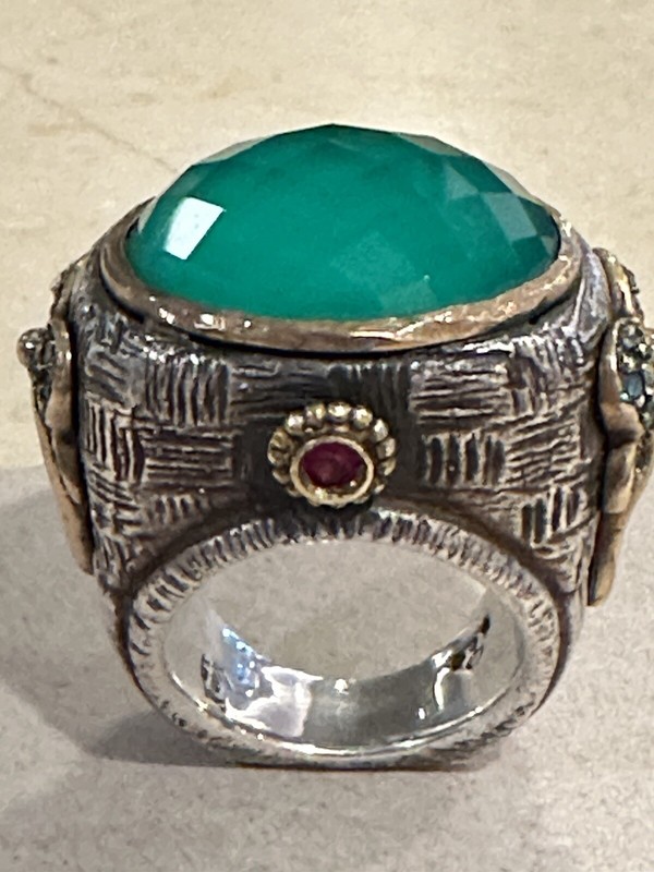 Chrysoprase , Tsavorite Garnet , Ruby , Gold , Sterling Silver , Ring !!! Rare !
