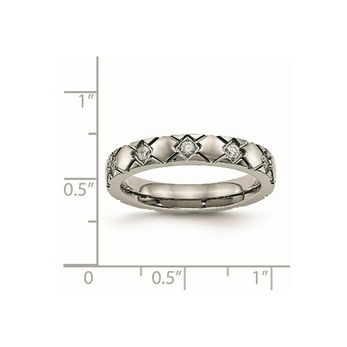 Titanium Polished Criss Cross Grooved CZ Ring - Picture 6 of 21