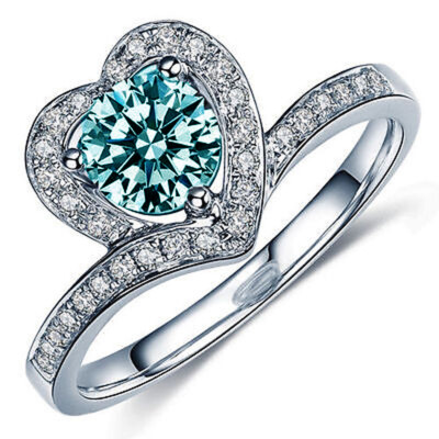 3.03 Ct Blue Moissanite Solitaire Diamond Engagement Ring 925 Sterling Silver
