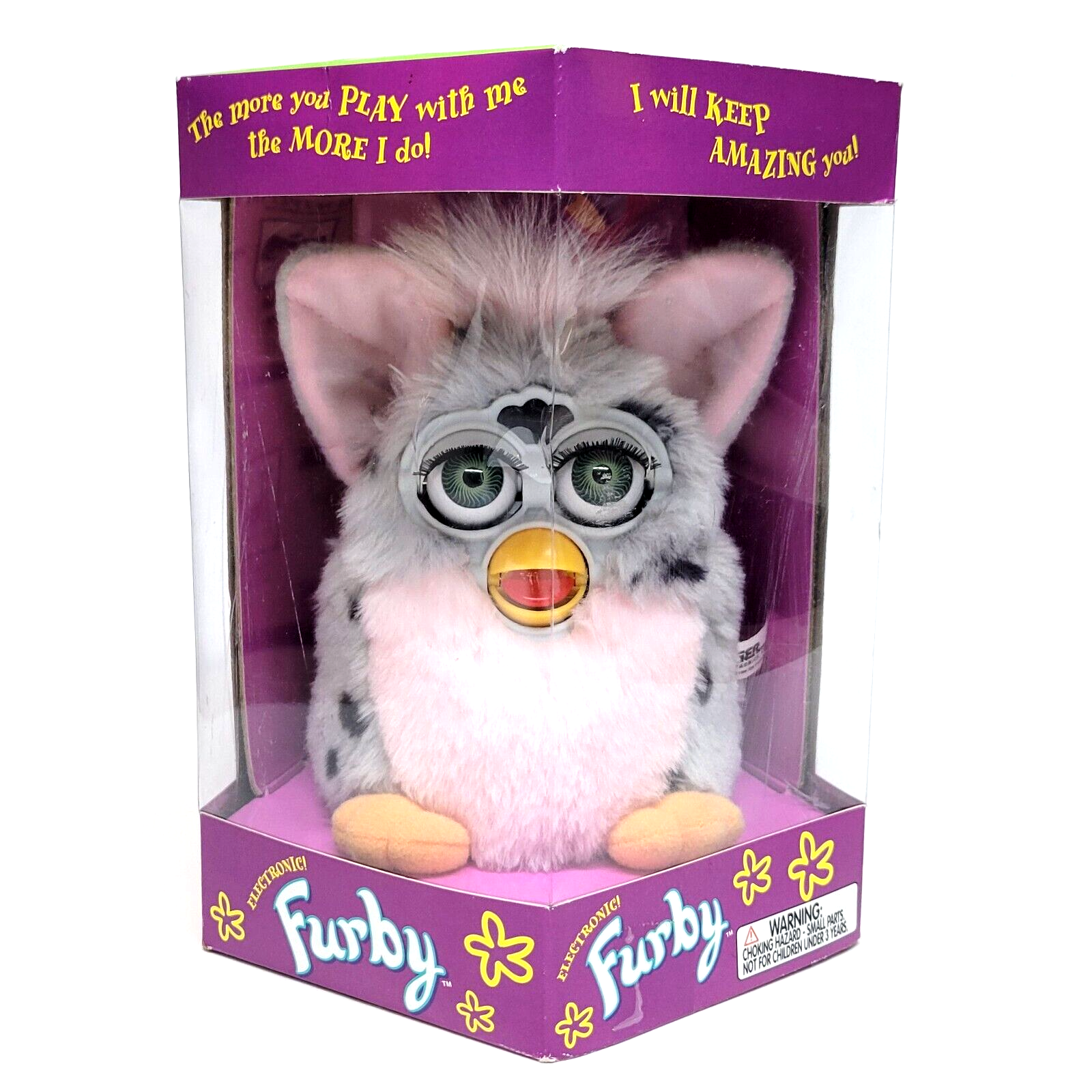Vtg 1998 Furby Pink Gray Leopard Green Eyes Tiger Electronic Sealed 70-800 90s