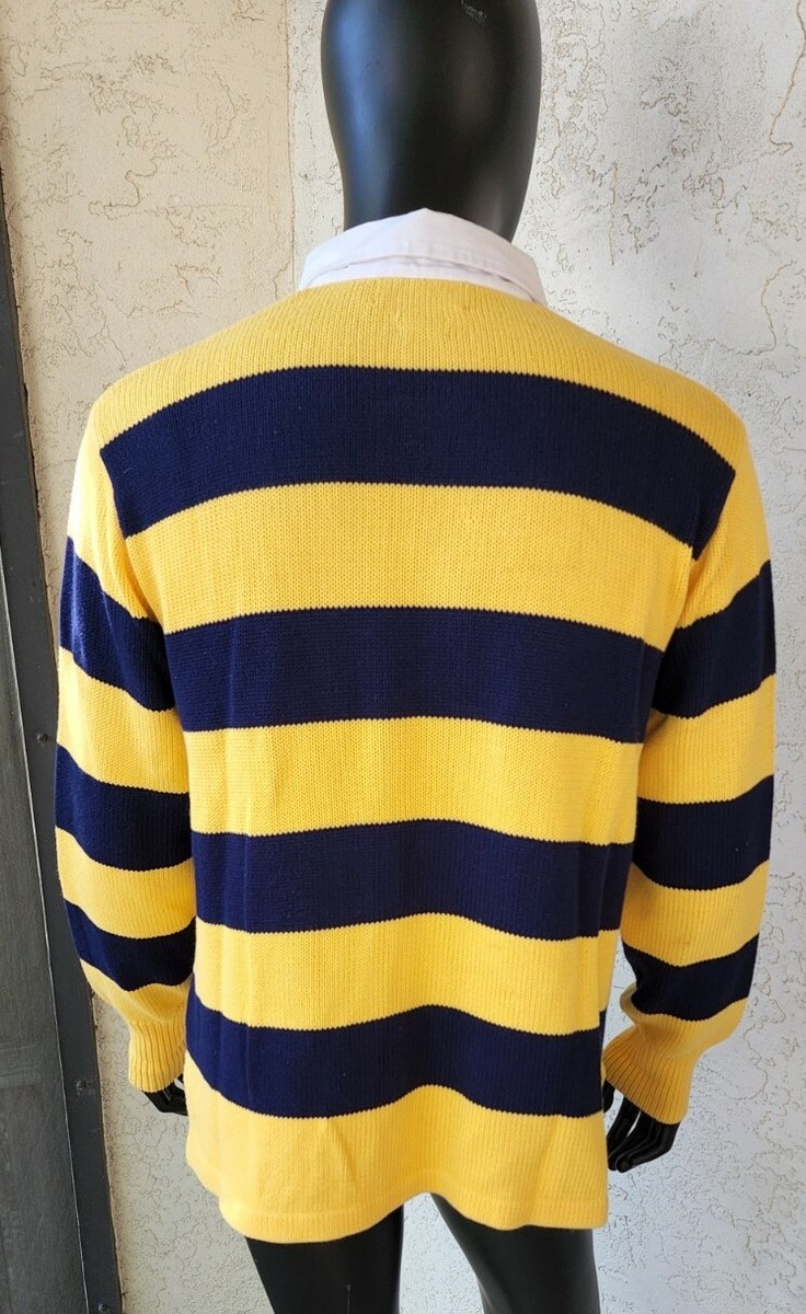 Vintage Polo Ralph Lauren Rugby Striped Yellow Blue Knit Vintage Polo Ralph Lauren Rugby Striped Yellow Blue Knit