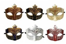 Fancy Scroll Venetian Masquerade Mask Red Silver, White, Navy Blue Gold