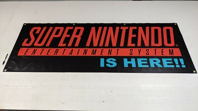 SUPER NINTENDO IS HERE 90's Vintage Style Display Dealer Promo Banner  SNES