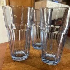 Libbey CRISA GIBRALTAR MISTY BLUE Heavy Pressed Panels Iced Tea Glass Set