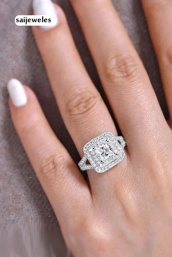 2CT Princess Cut Diamond Split Shank Double Halo Lab-Created Ring