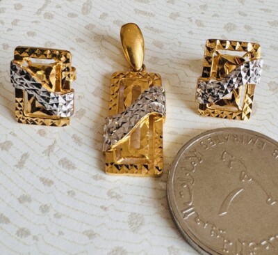 22K 916 22C Fine Real Saudi Dubai Gold Unique Two tone Earring