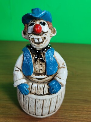 Rare Vintage 1983 Alpha Rez Co. Clown in a berril. Resin 6.5'' tall.  (TC)