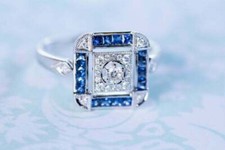 Engagement Ring 2.45Ct Round Moissanite & Blue Sapphire 14k White Gold Size 5.5