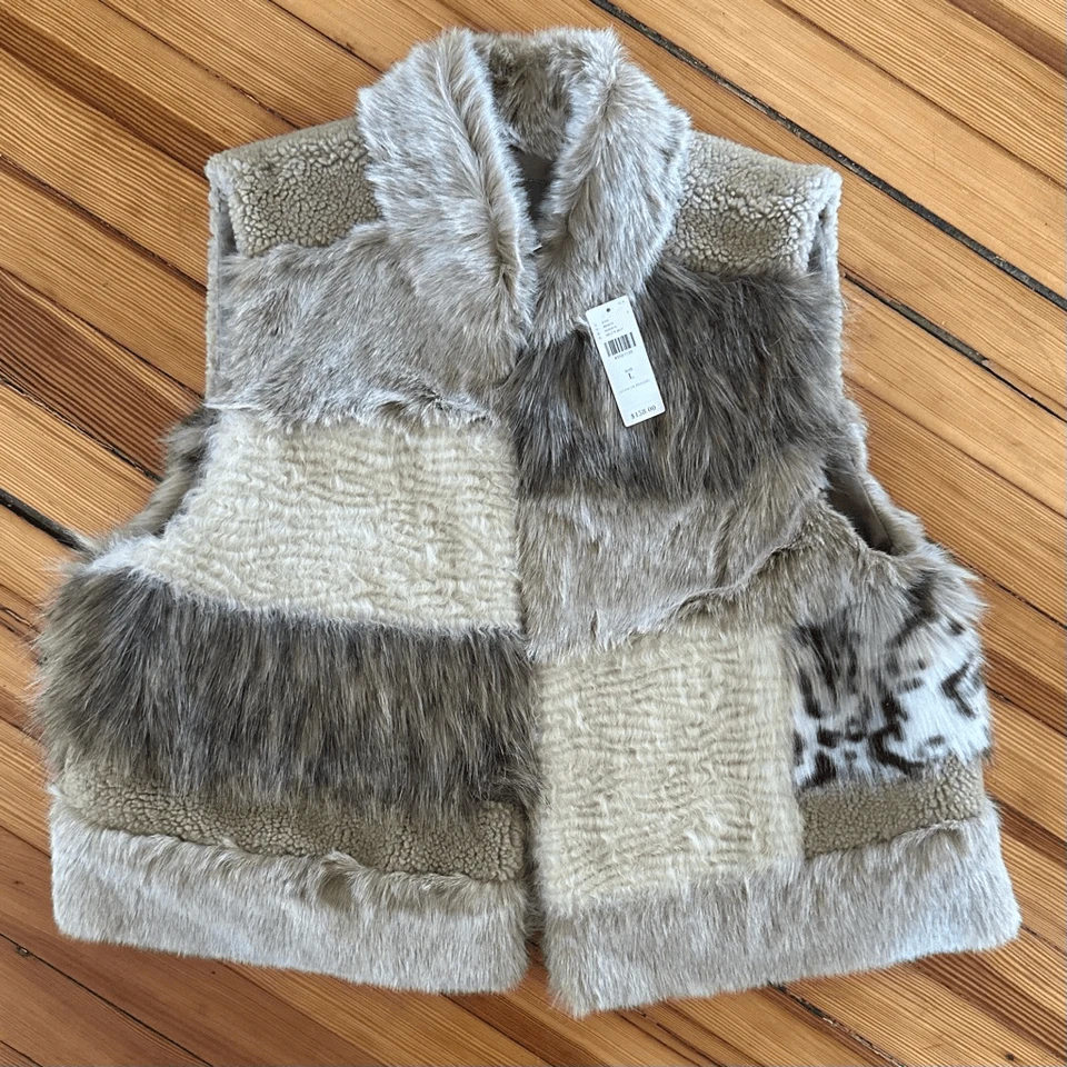 Chaleco Anthropologie Nuevo con Etiquetas Marlena Imitación Piel Retazos Cintura Talla L Foto 2 de 4