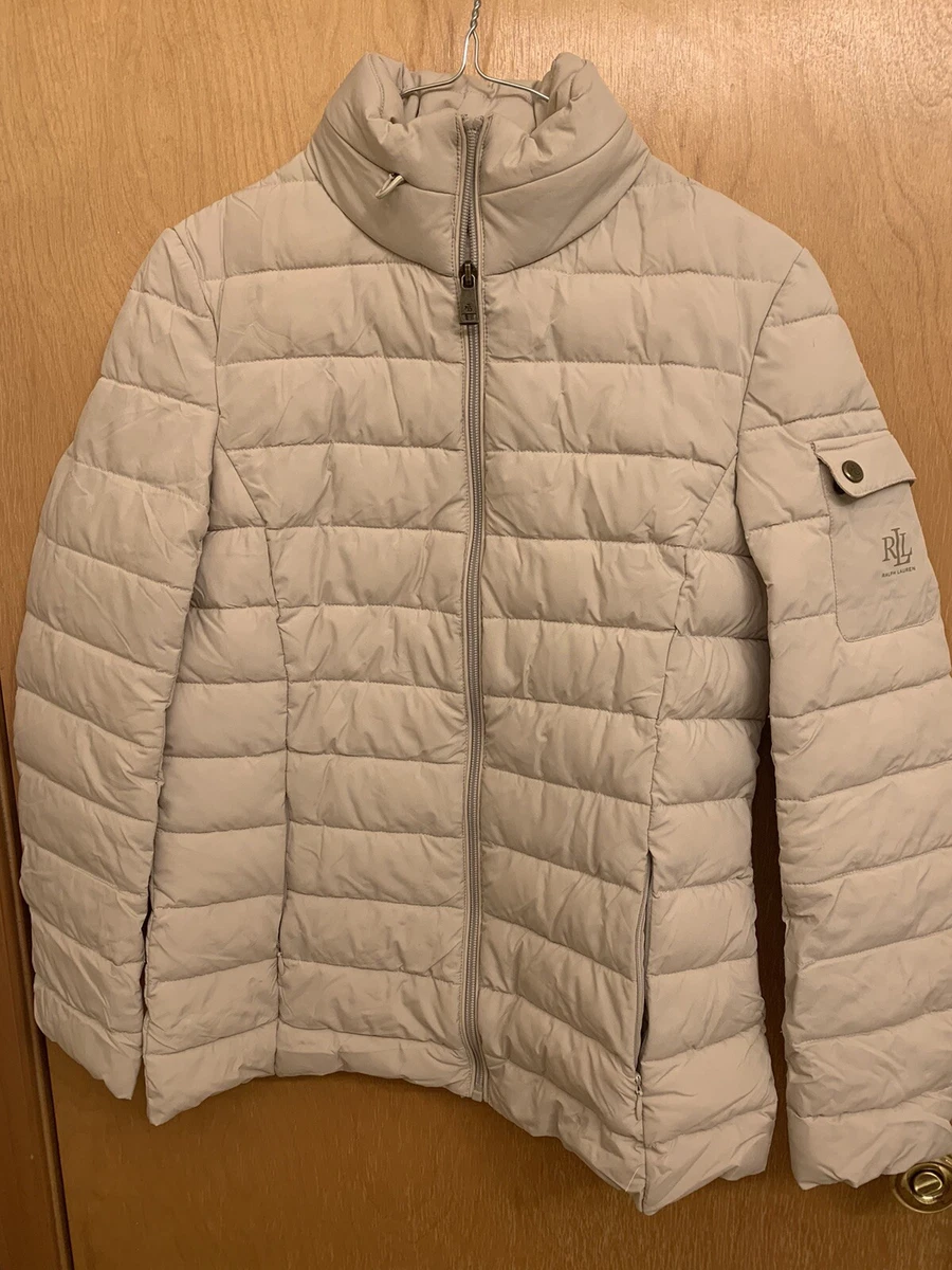 LAUREN RALPH LAUREN Quilted Stretch Puffer Jacket Beige Size S | eBay