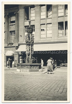 Freiburg 1937 Fish Fountain Kaiserstraße Shops Passersby - Old Photo 1930s