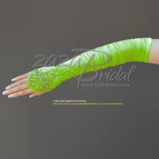 GATHERED SATIN FINGERLESS GLOVES WITH A FLORAL EMBROIDERY LACE, SEQUINS & PEARL