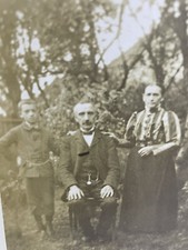 Antique Family RPPPC Postcard boy Pocket watch Outdoors Tree Man Woman Son