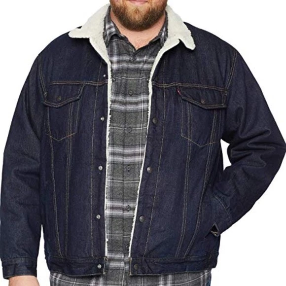 Levi's Sherpa Big and Tall Trucker Jacket Dark Blue Rinse 0005 | eBay