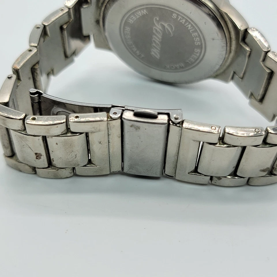 Reloj Geneva Platino Hombre 41mm Tono Plateado Correa Acero Inoxidable 8", Funciona * Foto 4 de 4