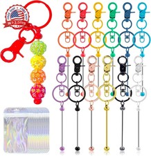 24 Pcs Beadable Keychains Bars bulk - 12 Colorful DIY Metal Beaded Keychain Maki