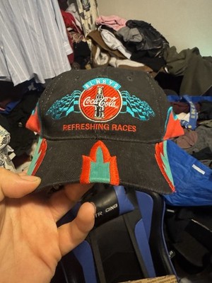 Coca-Cola Hat Black Red Blue Teal Soda Theme Always Refreshing Races Y2k NASCAR