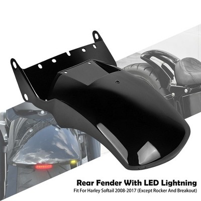 Rear Short Fender w/ LED Light For Harley Softail Standard FXST Slim FLS 2008-17