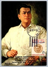 #1096 Champions of Liberty Ramon Magsaysay Maxi Card w/Manila AR cancel