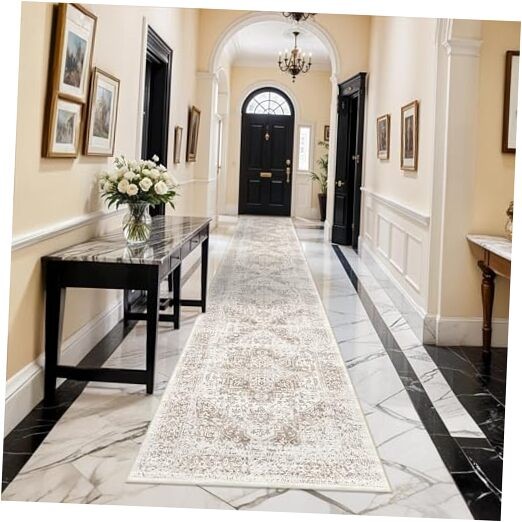 Vintage Low-Pile Runner Rug 2.5x16 Non-Slip Hallway Entryway Carpet