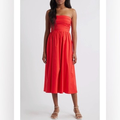 x Styled by COCO! Sammie Pleat Strapless Stretch Cotton Sundress Size L WAYF