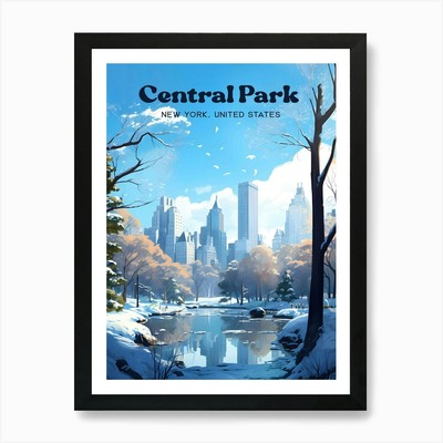 Central Park New York Snowy Travel Gerahmtes Wandbild Poster Leinwanddruck Bild