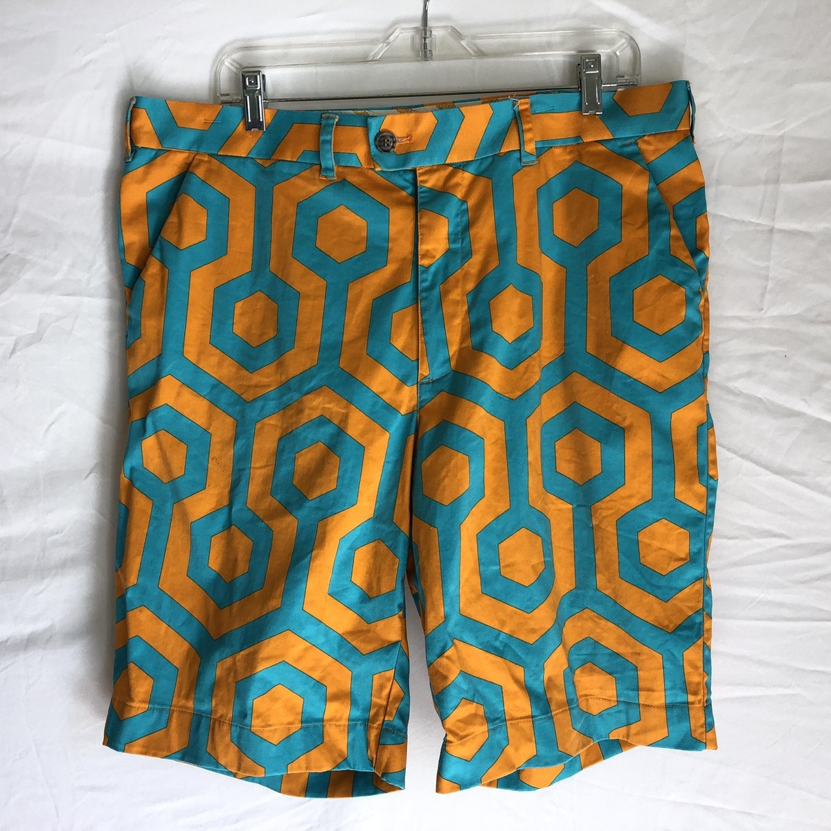 Loudmouth Shorts Mens 38 Orange Blue Geometric Cotton Stretch 11