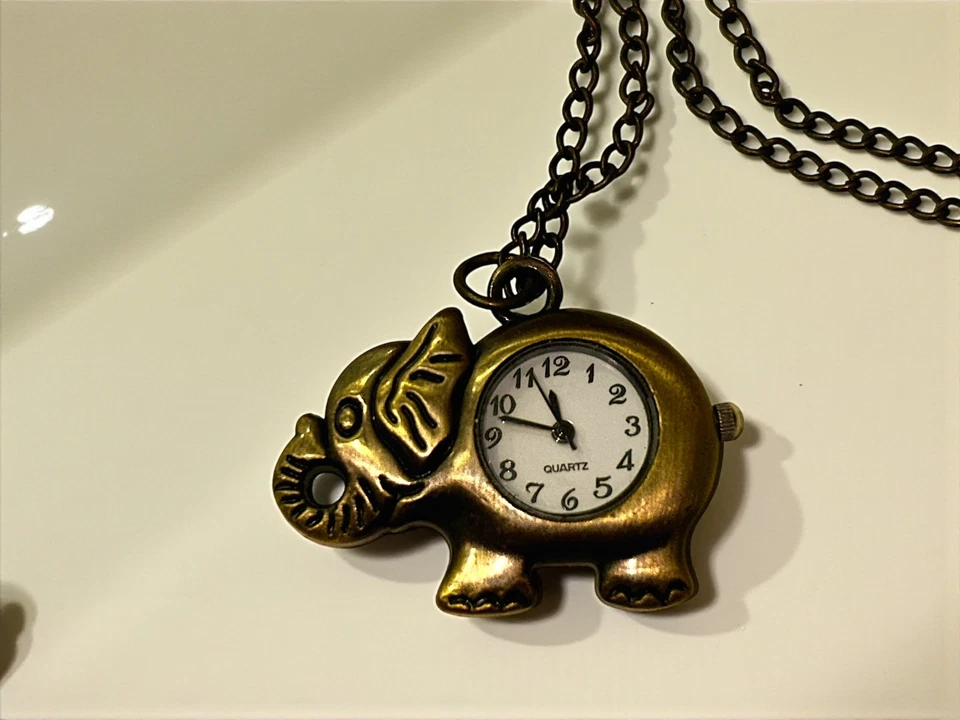 Vintage Bronze Elephant Pendant Watch Necklace – Cute Quartz Timepiece Jewelry - Image 3 of 4
