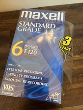 New Sealed 3 Pack Blank Maxell VHS Tapes 6 Hour GX-Silver T-120
