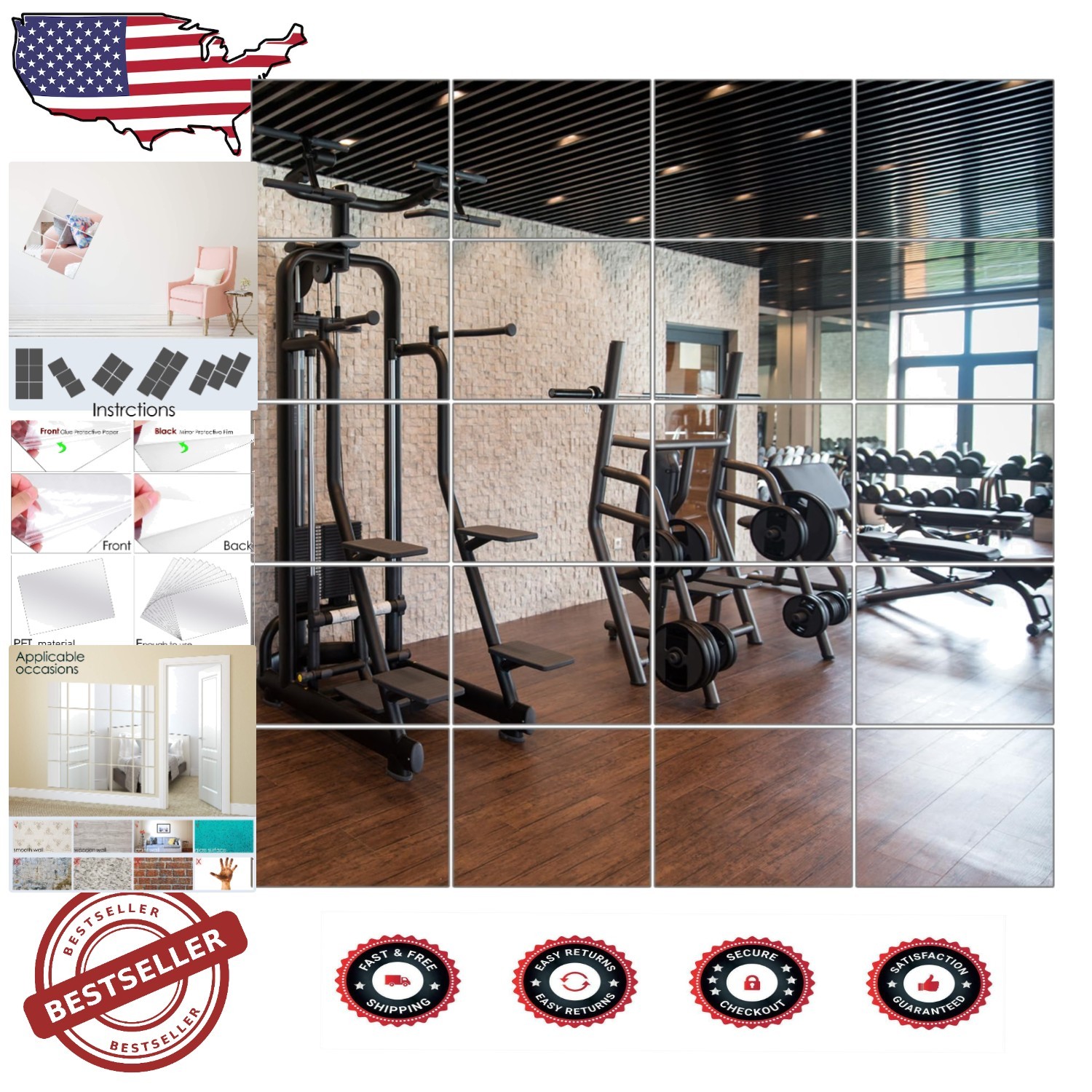 20-Pack 8x10 Inch Adhesive Mirror Sheets for Easy Space Transformation