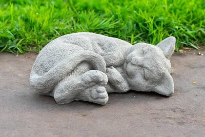 Sleeping Kitten Concrete Statue Outdoor Garden Decor Cat Lover Gift